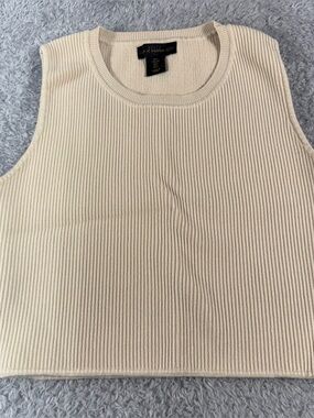 House of Harlow 1960 Beige Ribbed Knit Sleeveless Crop Top Large